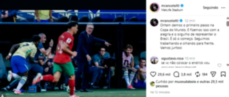 Ancelotti celebra estreia com empate e exalta orgulho de representar o Brasil