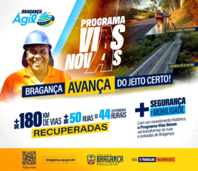 Bragança Paulista lança Programa Vias Novas com R$ 70 milhões em infraestrutura
