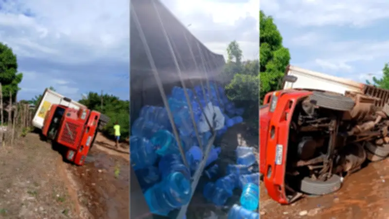 Caminhão com galões de água tomba em São José de Ribamar