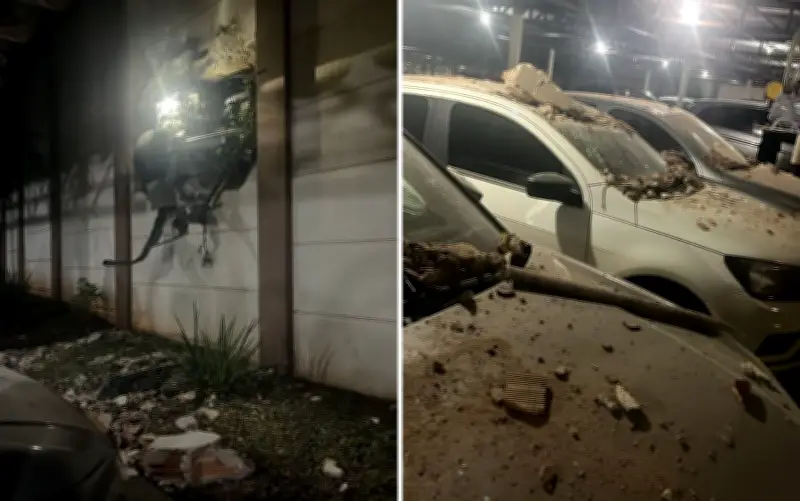Caminhonete atinge muro de condomínio em Ribeirão e danifica 5 carros