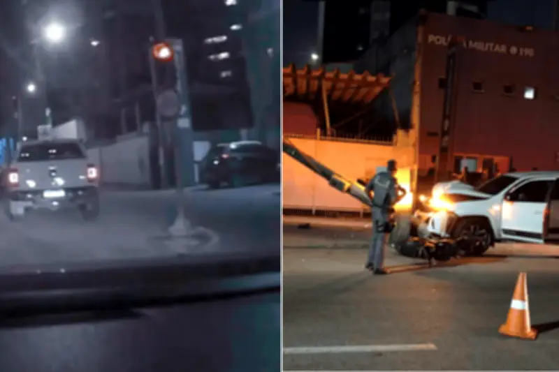 Caminhonete bate em poste em Santos e provoca clarão; motorista desmaiou