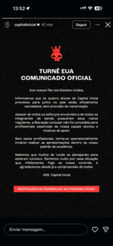 Capital Inicial cancela turnê nos EUA por falta de vistos para equipe