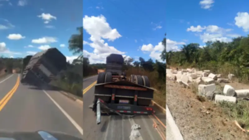 Carreta com algodão tomba no PI após pneu estourar