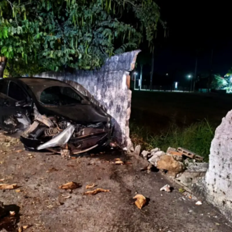 Carro bate em árvore e muro de hotel em Pirapora; dois feridos