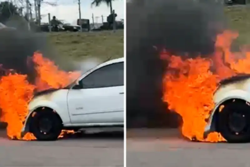Carro pega fogo na Dutra em Caçapava; Bombeiros controlam chamas