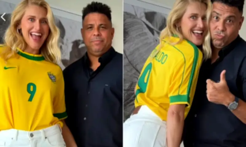 Celina Locks usa camisa de Ronaldo de 98 em jogo do Brasil