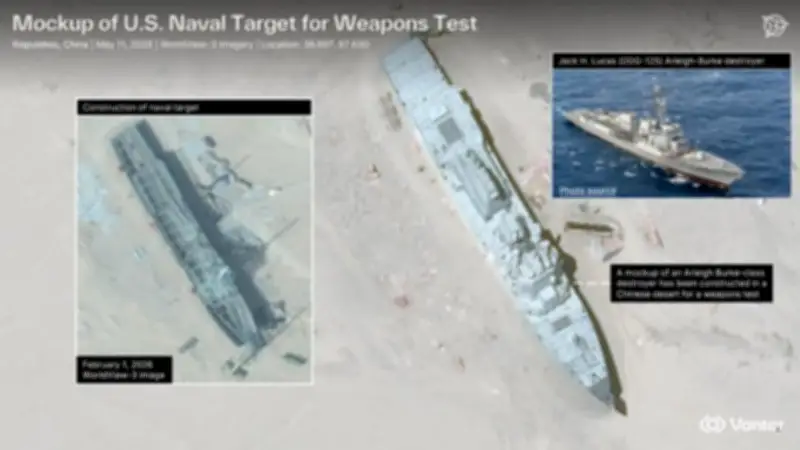 China constrói réplica de navio de guerra dos EUA no deserto de Xinjiang