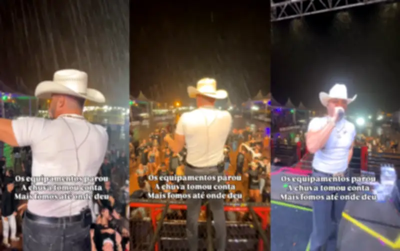 Chuva forte interrompe show de Brenno & Matheus em rodeio em Bariri
