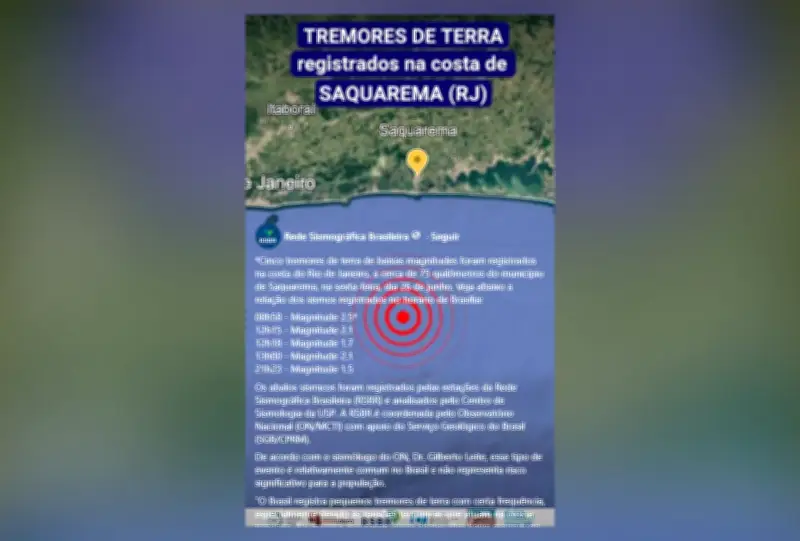 Cinco tremores de terra no litoral do Rio em 13 horas