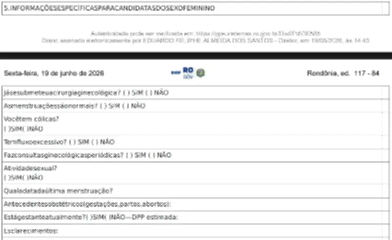 Concurso Seduc-RO: formulário íntimo para professoras gera polêmica