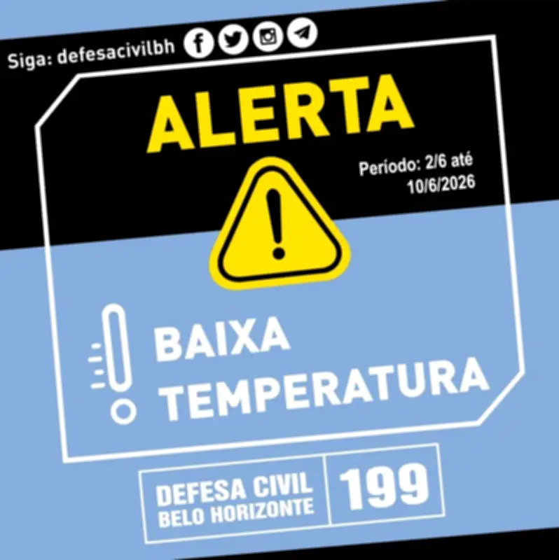 Defesa Civil alerta para frio intenso em BH com mínimas abaixo de 12°C