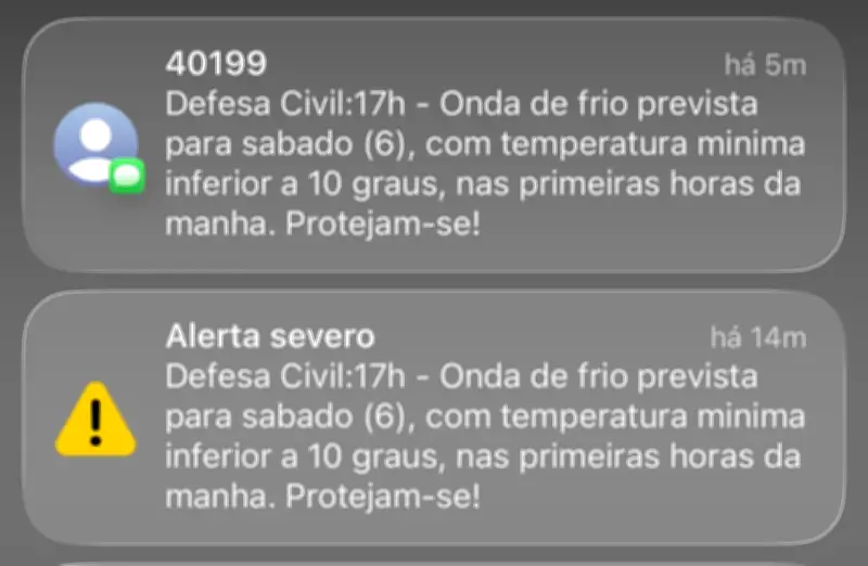 Defesa Civil de BH emite alerta severo de onda de frio para sábado