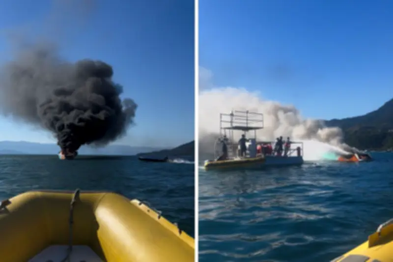 Embarcação pega fogo no Litoral Norte de SP; tripulante é resgatado