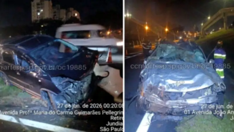 Engavetamento na Anhanguera deixa 3 feridos; carro cai em córrego
