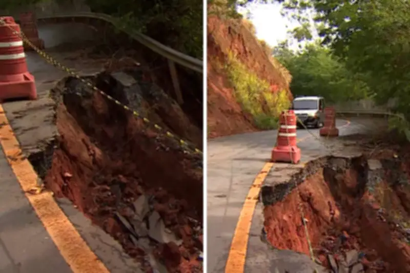 Estrada desmorona e deixa trecho em meia pista no interior de SP
