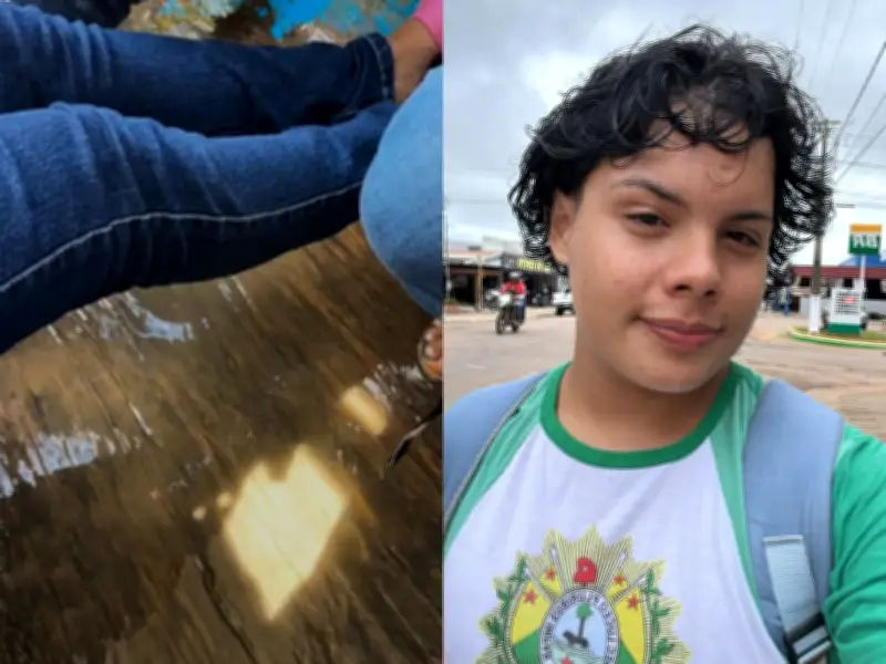 Estudantes usam canoa para atravessar rio após ponte desabar no Acre