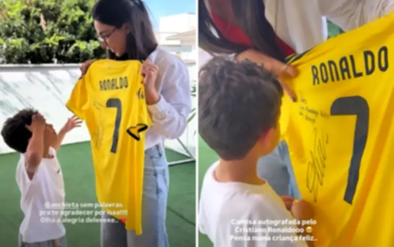 Filho de Marília Mendonça ganha camisa autografada por Cristiano Ronaldo