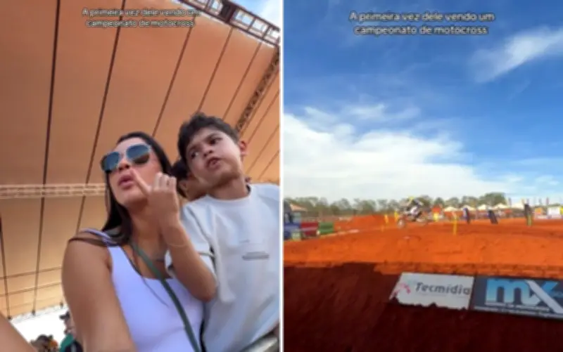 Gabriela Versiani leva filho de Marília Mendonça a motocross e emociona web