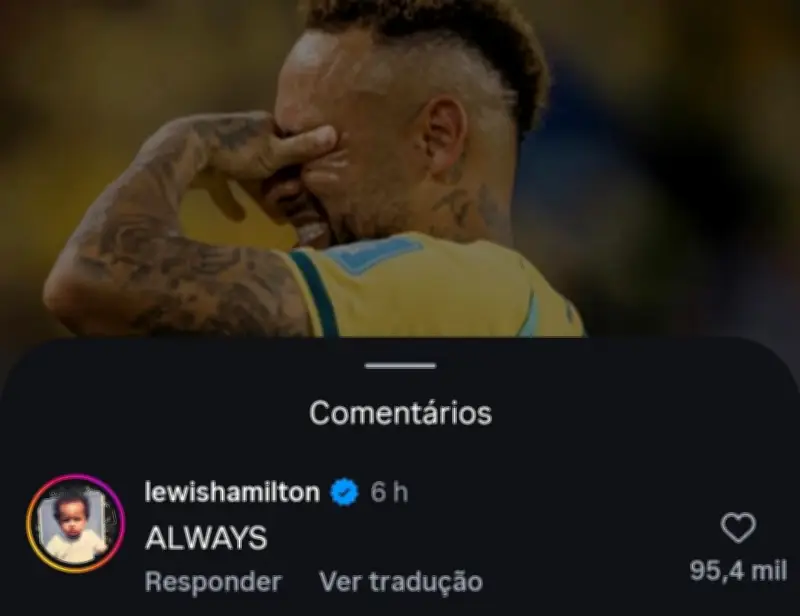 Hamilton responde Neymar com 'Always!' após post sobre volta à seleção