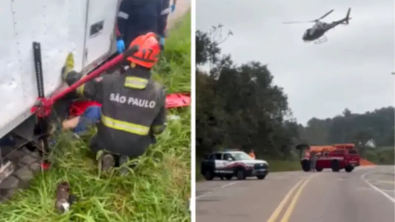 Homem tem pernas esmagadas ao trocar pneu de caminhão em SP