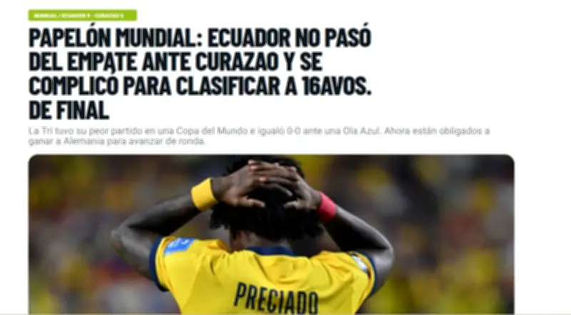 Imprensa equatoriana critica empate com Curaçao: 'Papelão mundial'