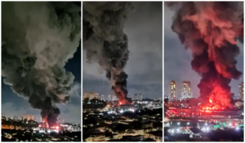Incêndio de grandes proporções atinge imóvel comercial em Guarulhos