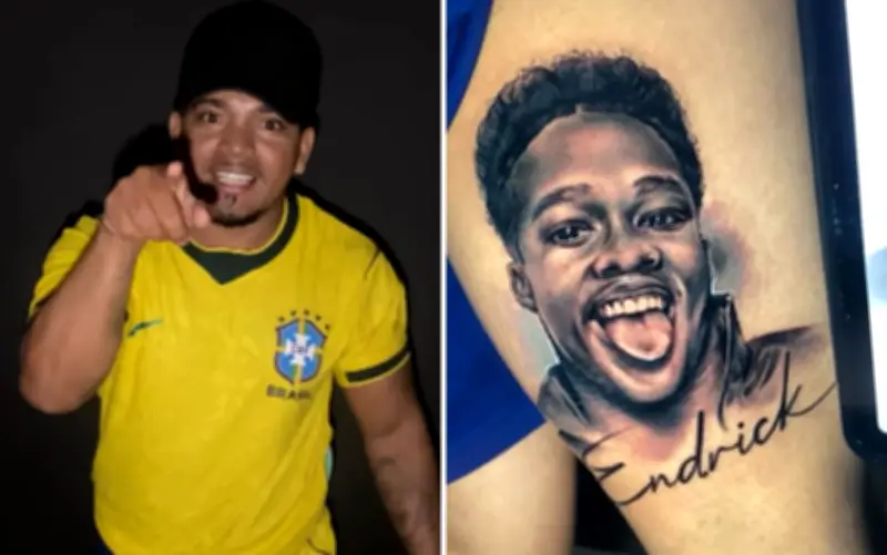 Influenciador tatu rosto de Endrick e simula assinatura do jogador
