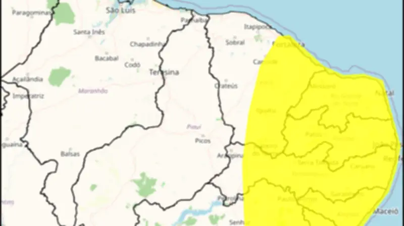 Inmet emite alerta amarelo de chuvas intensas para 94 cidades de PE