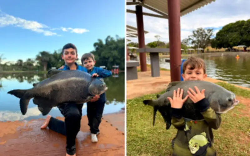 Irmãos goianos de 4 e 12 anos pescam peixes de até 130 kg e viralizam