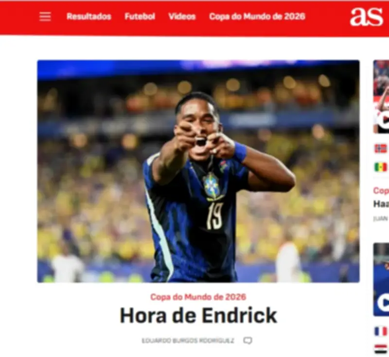 Jornal espanhol AS pede mais espaço para Endrick na seleção após lesão de Raphinha