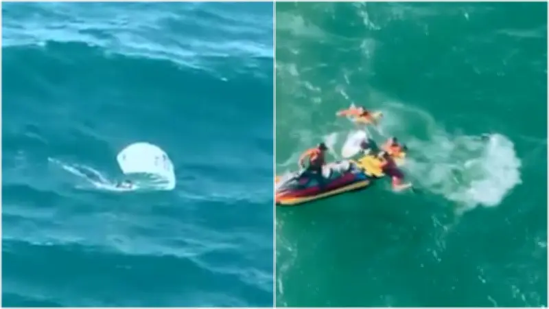 Kitesurfista resgatado por aeronave após ficar à deriva no mar em Caucaia