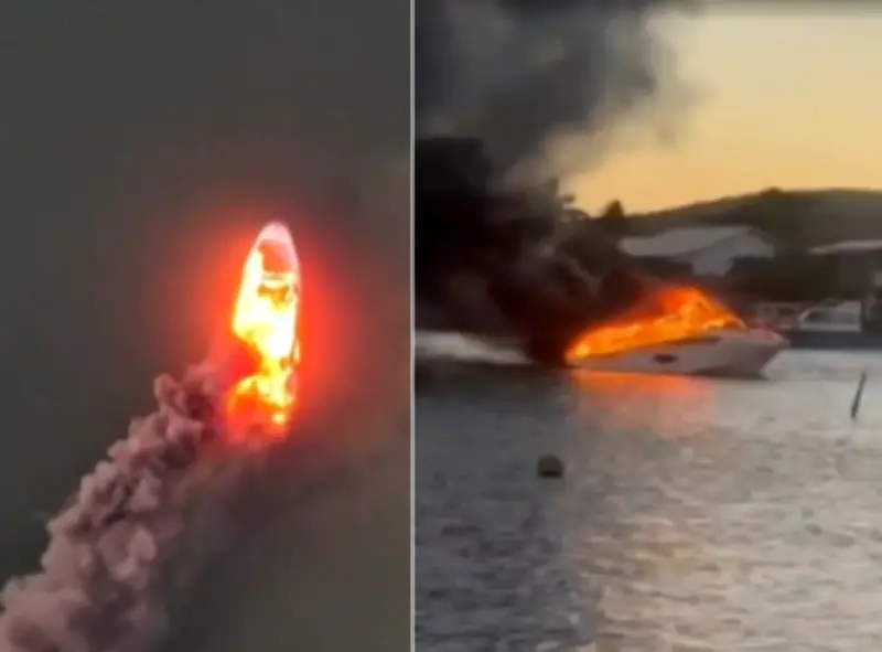 Lancha pega fogo e fica destruída em Cabo Frio; todos são salvos