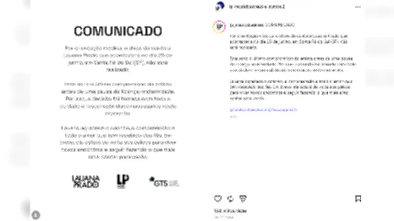 Lauana Prado cancela show em Santa Fé do Sul por orientação médica na reta final da gestação