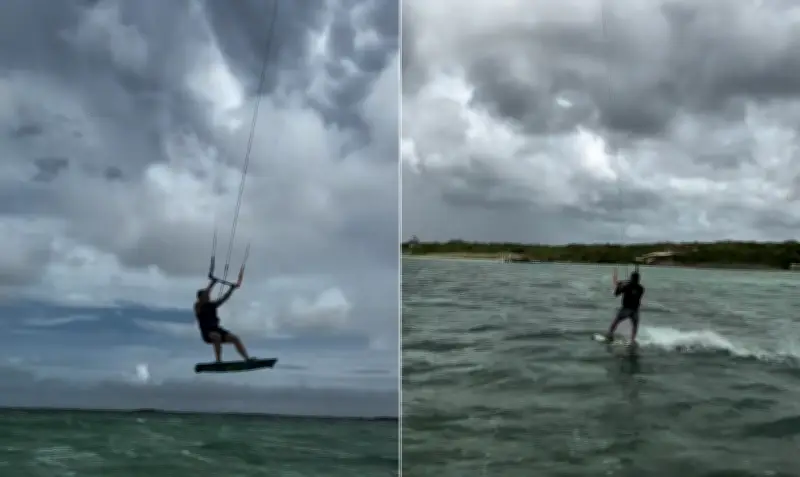 Luciano Huck impressiona ao praticar kite surf no México