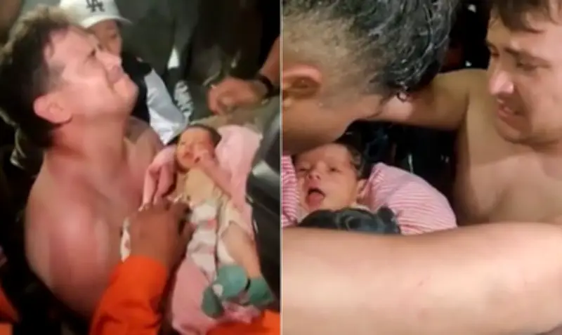 Mãe resgatada com bebê de 18 dias após terremoto na Venezuela