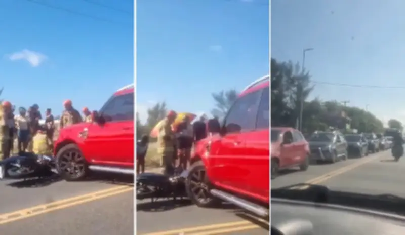 Motociclista ferida em acidente na RJ-140 em Cabo Frio