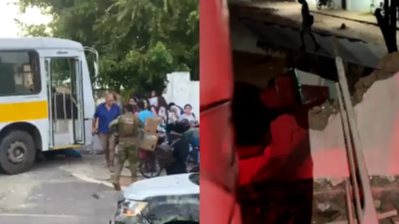Ônibus derruba muro de escola e fere três no Ceará