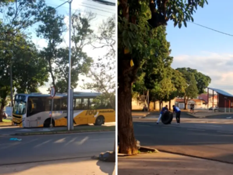 Ônibus perde roda dianteira em Indaiatuba; ninguém se feriu