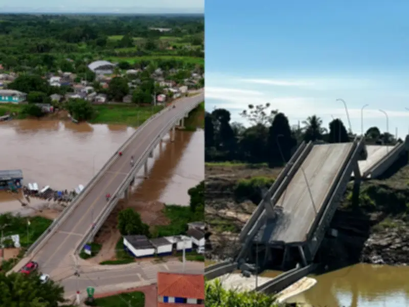 Ponte desaba no Acre: antes e depois mostram destruição; 4 feridos