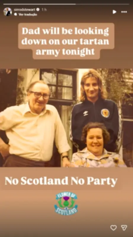Rod Stewart, Sam Heughan e Richard Gadd torcem pela Escócia contra o Brasil