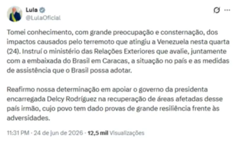 Terremotos na Venezuela: Lula oferece ajuda; Bukele envia 300 socorristas