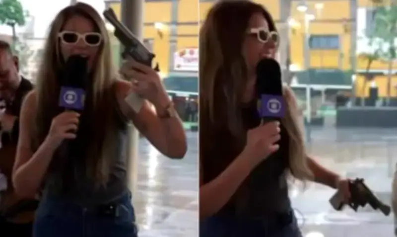 'Toca, mané!': Repórter brasileira viraliza ao receber revólver de mariachi no México