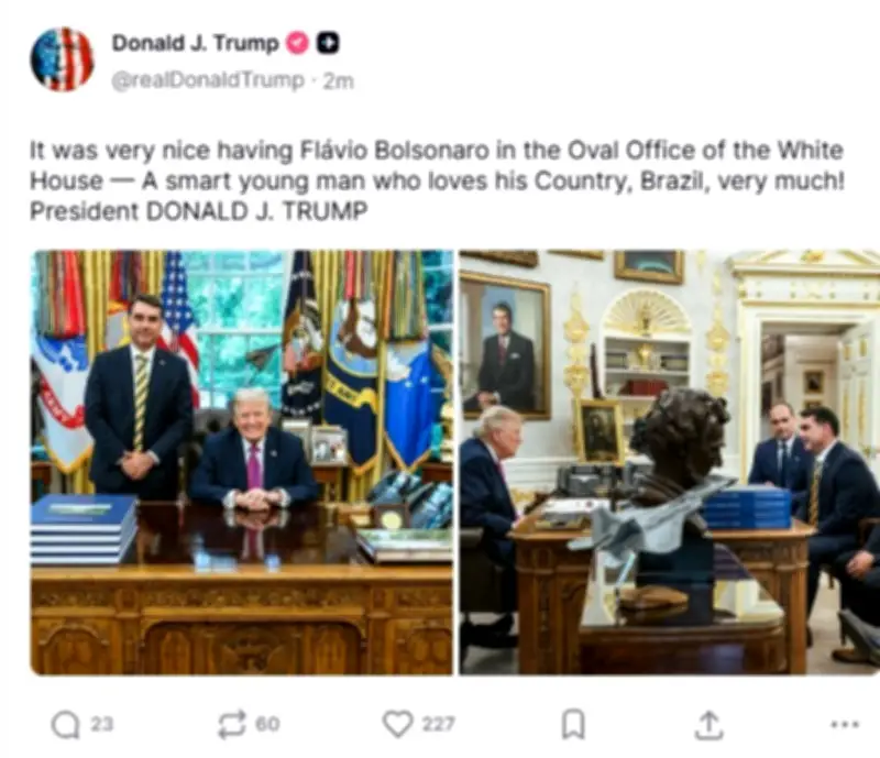 Trump posta sobre encontro com Flávio Bolsonaro e cita irmão