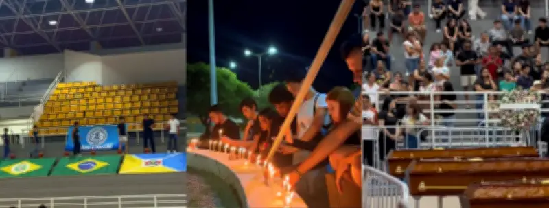 Velório de jovens do basquete no Ceará tem homenagens com bolas e velas