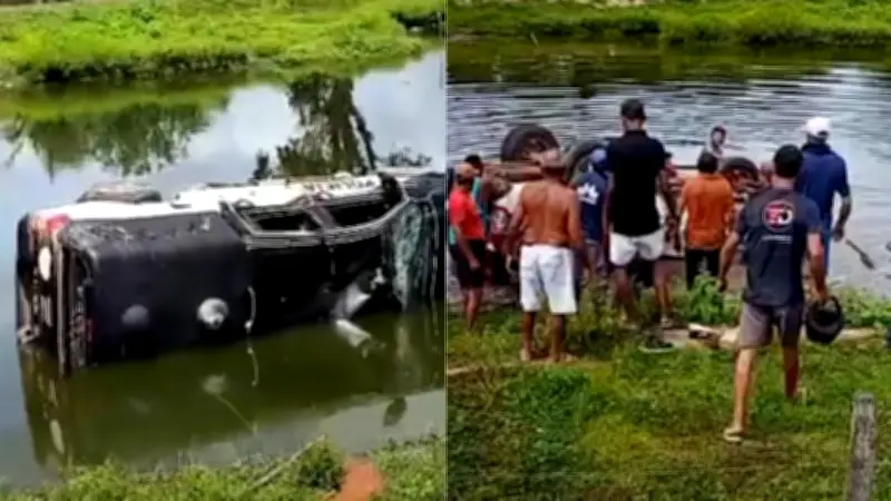 Viatura da Polícia Civil capota e cai em açude no Maranhão; dois feridos
