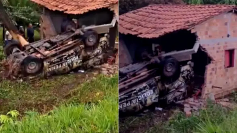 Viatura da Polícia Penal capota e atinge casa em Bequimão