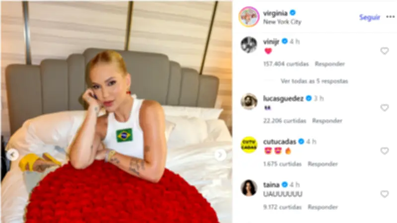 Vini Jr. comenta buquê de Virginia Fonseca no Dia dos Namorados