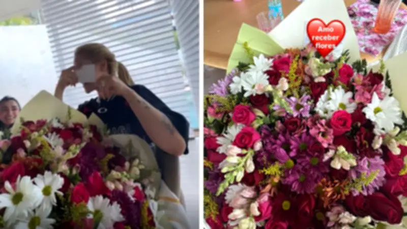 Virginia Fonseca fica envergonhada ao receber buquê de flores e esconde mensagem