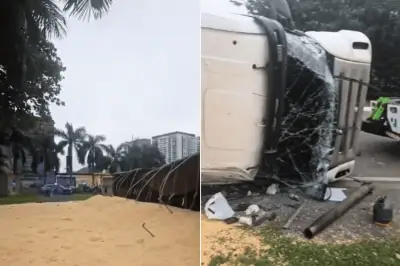 Caminhoneiro é preso por embriaguez ao volante após tombar veículo em Santos