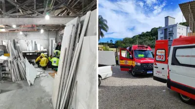 Chapas de mármore de até 300 kg caem e ferem dois trabalhadores em SC